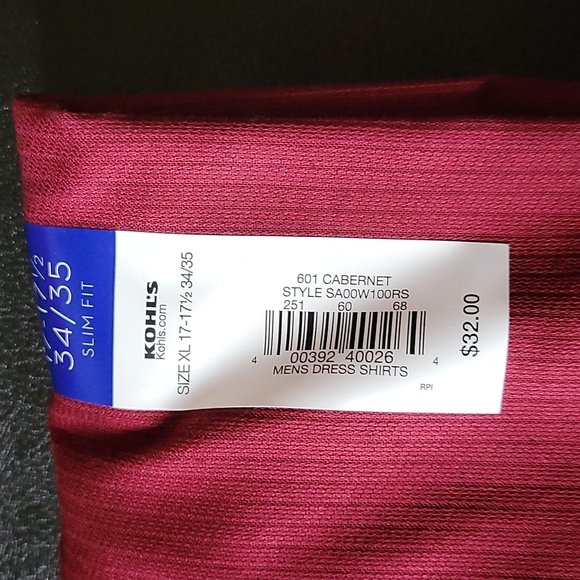 Apt 9 Slim-Fit Button-Down Shirt  Cabernet  Easy-Care Spread-Collar Men's XL NEW - Picture 3 of 7